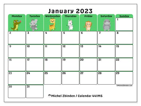 January 2023 Printable Calendar 49ms Michel Zbinden Za