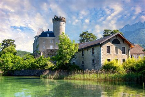 Medieval Castle On Annecy Lake In Alpes Mountains France Stock Image