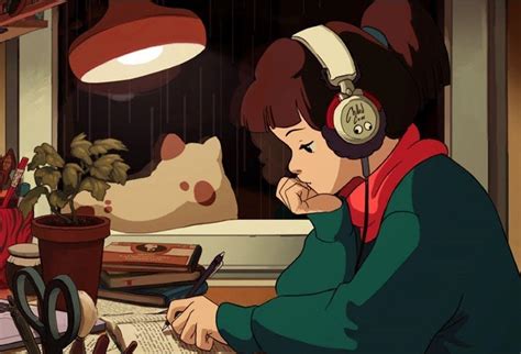 Anime Girl Doing Homework