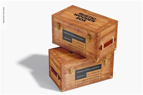 Premium Psd Rustic Wooden Boxes Mockup Perspective