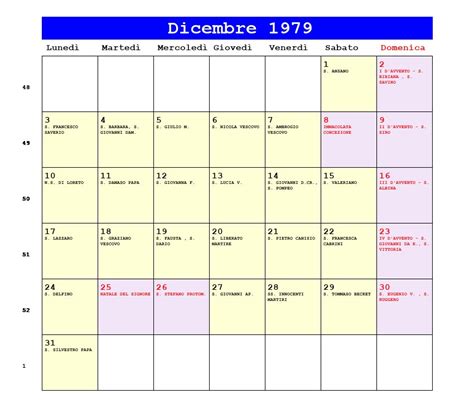 Calendario Dicembre 1979 Da Stampare Avvento