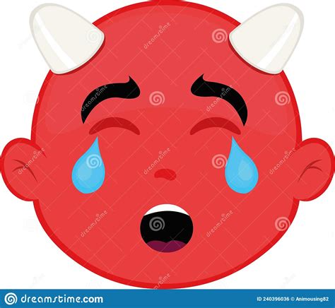 Cartoon Devil Face With A Sad Expression Crying And Tears Falling From
