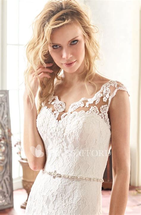Split Front Lace Cap Sleeve Wedding Dress With Illusion And Court Train
