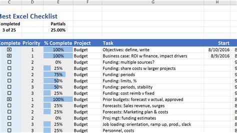 Process Checklist Excel