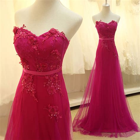 Beautiful Sweetheart Hot Pink Lace Prom Dressesbeaded Sheath Long Prom