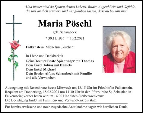 Traueranzeigen Von Maria Pöschl Mittelbayerische Trauer