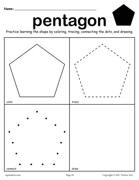 Pentagon Shape Worksheet Color Trace Connect Draw Shape