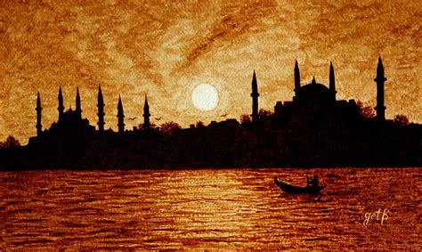 Sunset Over Istanbul Original Coffee Painting By Georgeta Blanaru