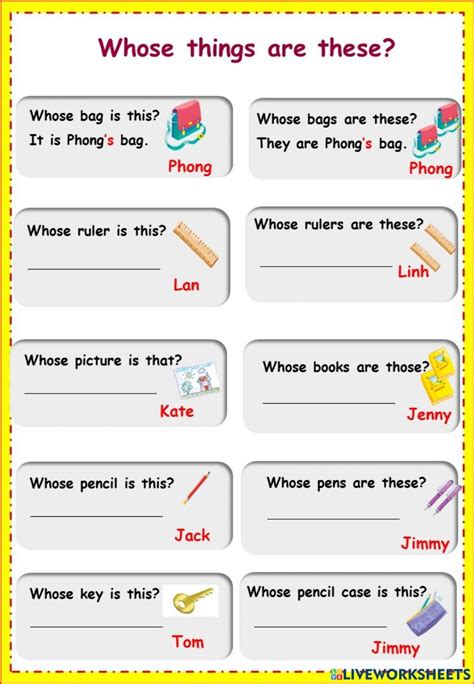 Whose Things Are These Worksheet English Grammar For Kids Nouns And