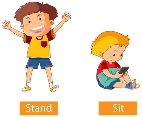 Opposite Verb Words With Stand And Sit 1486471 Vector Art At Vecteezy