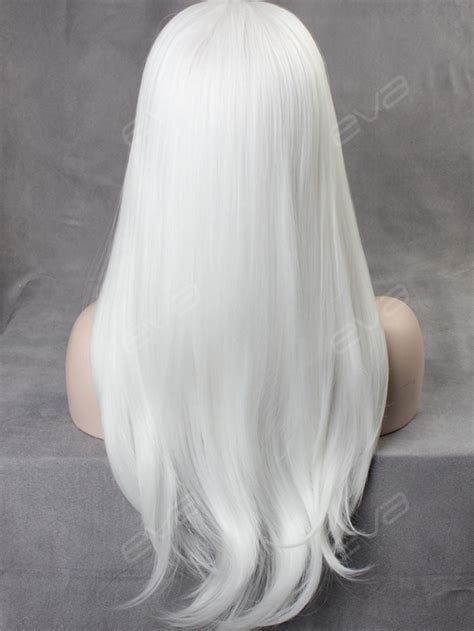 White Straight Long Synthetic Lace Front Wig All Synthetic Wigs Evahair