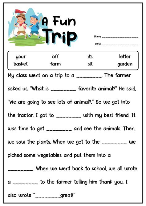 1st Grade Fill In The Blank Stories 2nd Grade Reading Worksheets Cloze