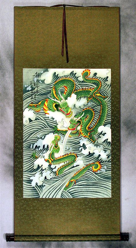 Dragons Play In The Sea Chinese Silk Wall Scroll Tigers And Dragons