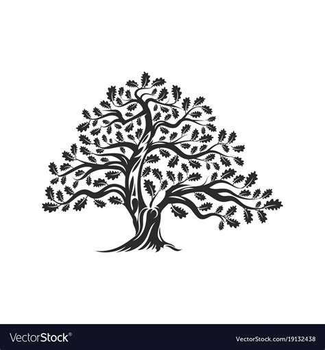 Huge And Sacred Oak Tree Silhouette Logo Badge Vector Image