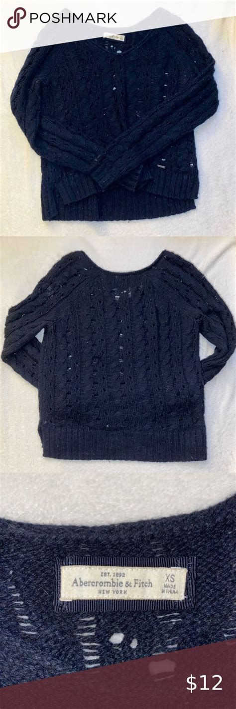 Abercrombie And Fitch Xs Navy Blue Sweater White Cable Knit Sweater Lambswool Sweater Red