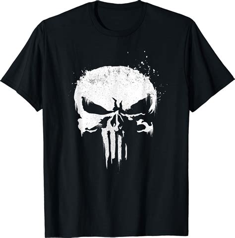 Marvel The Punisher White Ink Splatter Skull Logo T Shirt