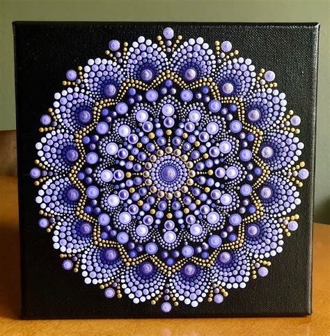 Beautiful Dot Mandala On Stretched Canvas 8 X 8 Purple Gold Lavender