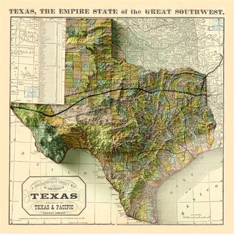 Texas Map Relief Map Of Texas Texas Old Map Vintage Map Etsy