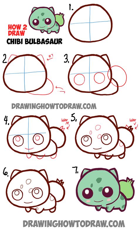 How To Draw Cute Baby Chibi Bulbasaur From Pokemon In Easy