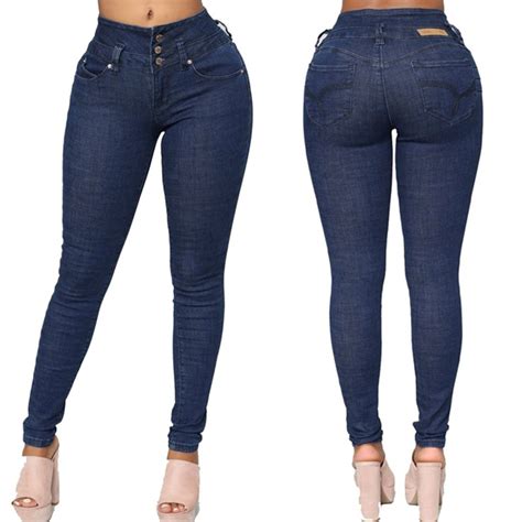 Women Fashion Jeans High Waist Skinny Pencil Denim Pants Elastic