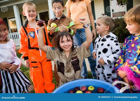 Halloween Bobbing For Apple Game Stock Image Image Of Caucasian