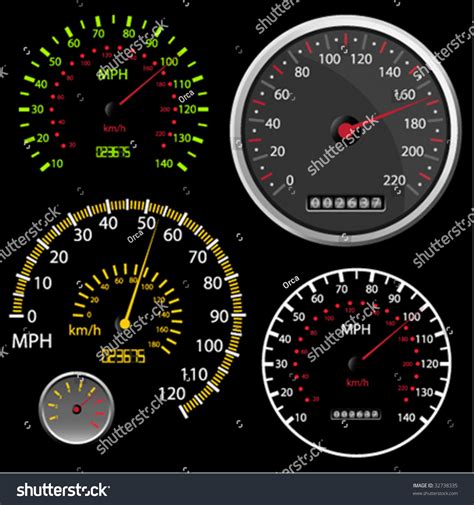 Set Vector Speedometer Counter Miles Kilometers Stock Vector Royalty