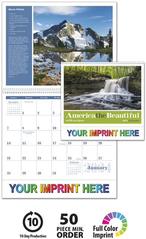 2024 America The Beautiful With Recipes Calendar 11 X 19 Imprinted