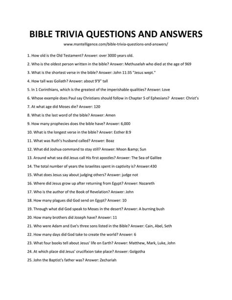 53 Bible Trivia Questions And Answers Easy To Hard Bible Facts