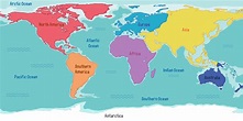 carte du monde avec les noms des continents et des océans 1782553 Art ...