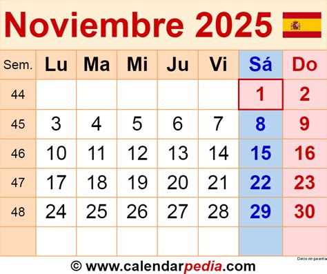 Calendario Noviembre 2025 En Word Excel Y Pdf Calendarpedia