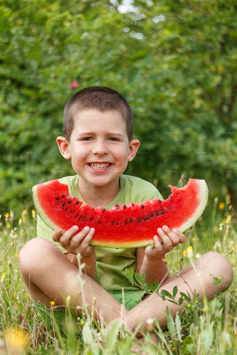 Child With Watermelon Stock Photo Containing Kid And Eat High Quality