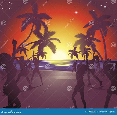 Sunset Beach Party Illustration Stock Vector Illustration Of Outlines
