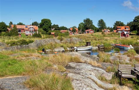 Typical Swedish Village With Red Houses Stock Image Image Of Travel