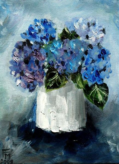 Oils Blue Hydrangeas In A White Vase An Ideal Gift Was Sold For