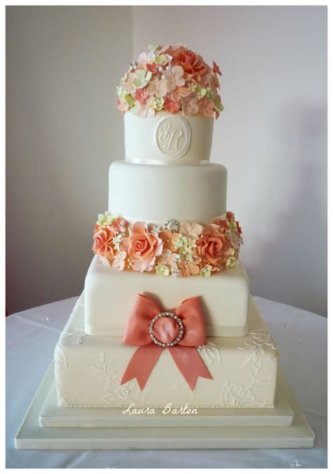 4 Tier Coral Wedding Cake Coral Wedding Cakes Celebration Cakes Cake
