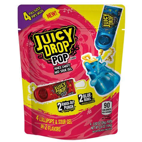 Juicy Drop Pop Sweet And Sour Liquid Lollipops Assorted Flavors 092 Oz 4 Count