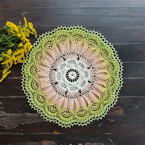 Large Crochet Doily 20 Inch Diameter Ivory Beige Green