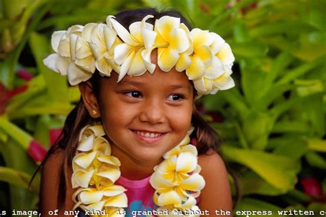 A Young Hawaiian Girl Model Released Wearing A Flower Lei Maui