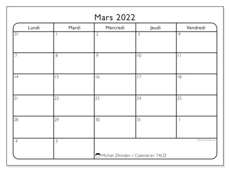 Calendriers Mars 2022 à Imprimer Michel Zbinden Fr