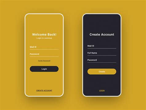 New Login And Create Account App Screen Design Uplabs