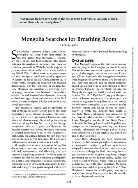 Pdf Mongolia Searches For Breathing Room Li Narangoa