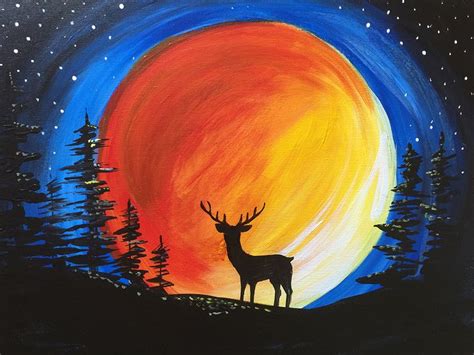 Deer Painting Painting Moon Painting