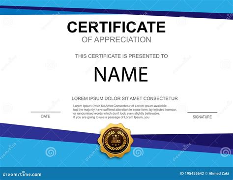 Creative Certificate Of Appreciation Award Template With Blue And