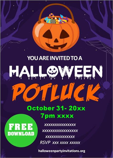 Halloween Potluck Invitation Template Free Printable Printable Templates
