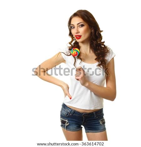 Sexy Girl Licking A Lollipop Beautiful Woman With Creative Makeup Holding A Candy Pretty