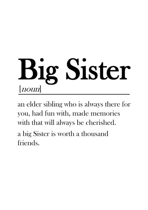 Big Sister Definition Dictionary Quote Print Birthday T Etsy Uk