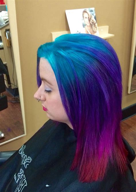 Colour Melt Teal Purple Pink Hair Purple And Green Hair Magenta