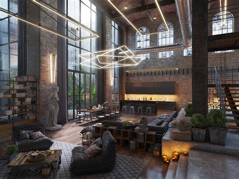 Loft Living Room Design With Modern Industrial Style