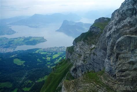 Beautiful View To Lucerne Lake Vierwaldstattersee Mountain Rigi And
