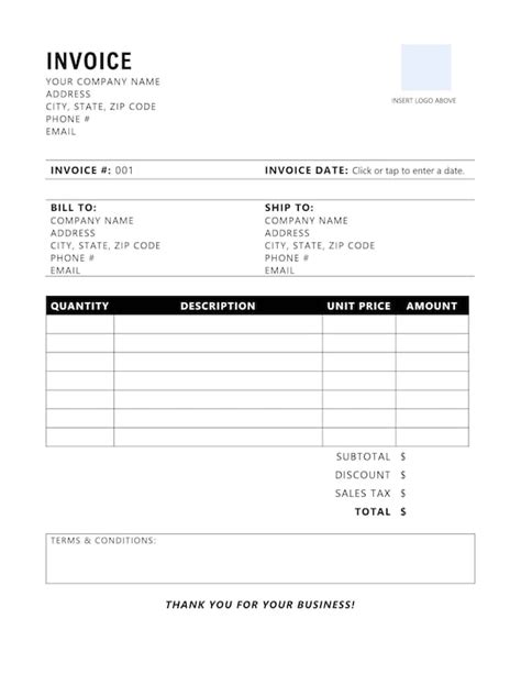 Invoice Template Printable Invoice Business Form Editable Etsy